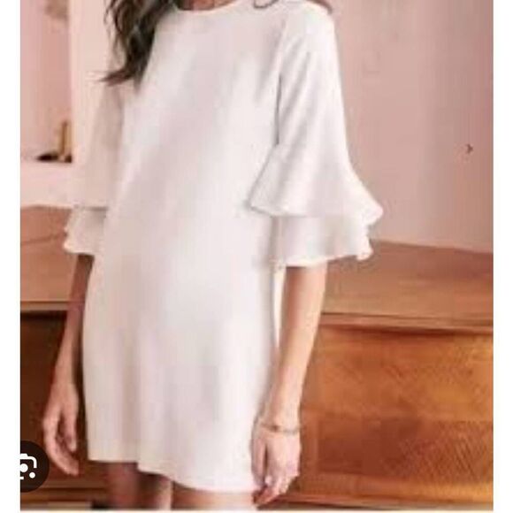 Sezane Dresses & Skirts - Sezane Janie Ruffle Sleeve Crepe Dress In  Cream 36/US 4